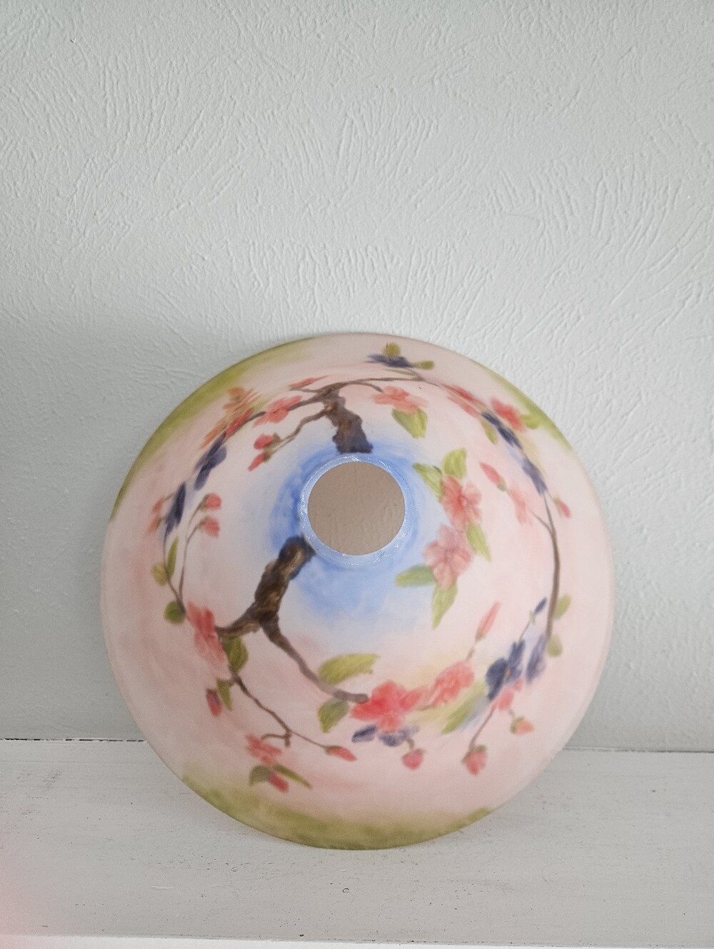 Vintage/Antique Reverse Hand Painted Floral Frosted Glass Lamp Shade/Sink - Picture 3 of 7